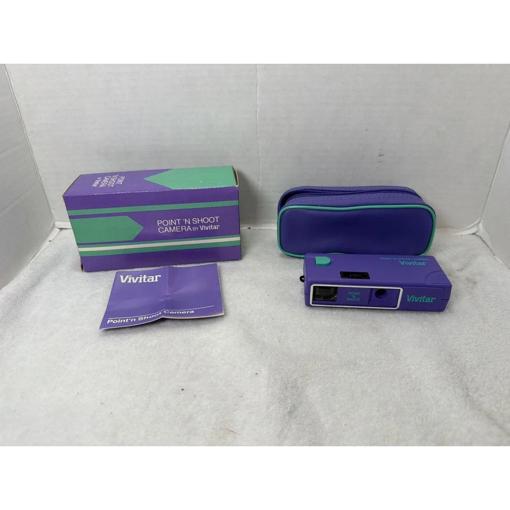 NIB Vintage Vivitar Point N Shoot Camera Purple 1987 Retro Avon 110 Film w Case